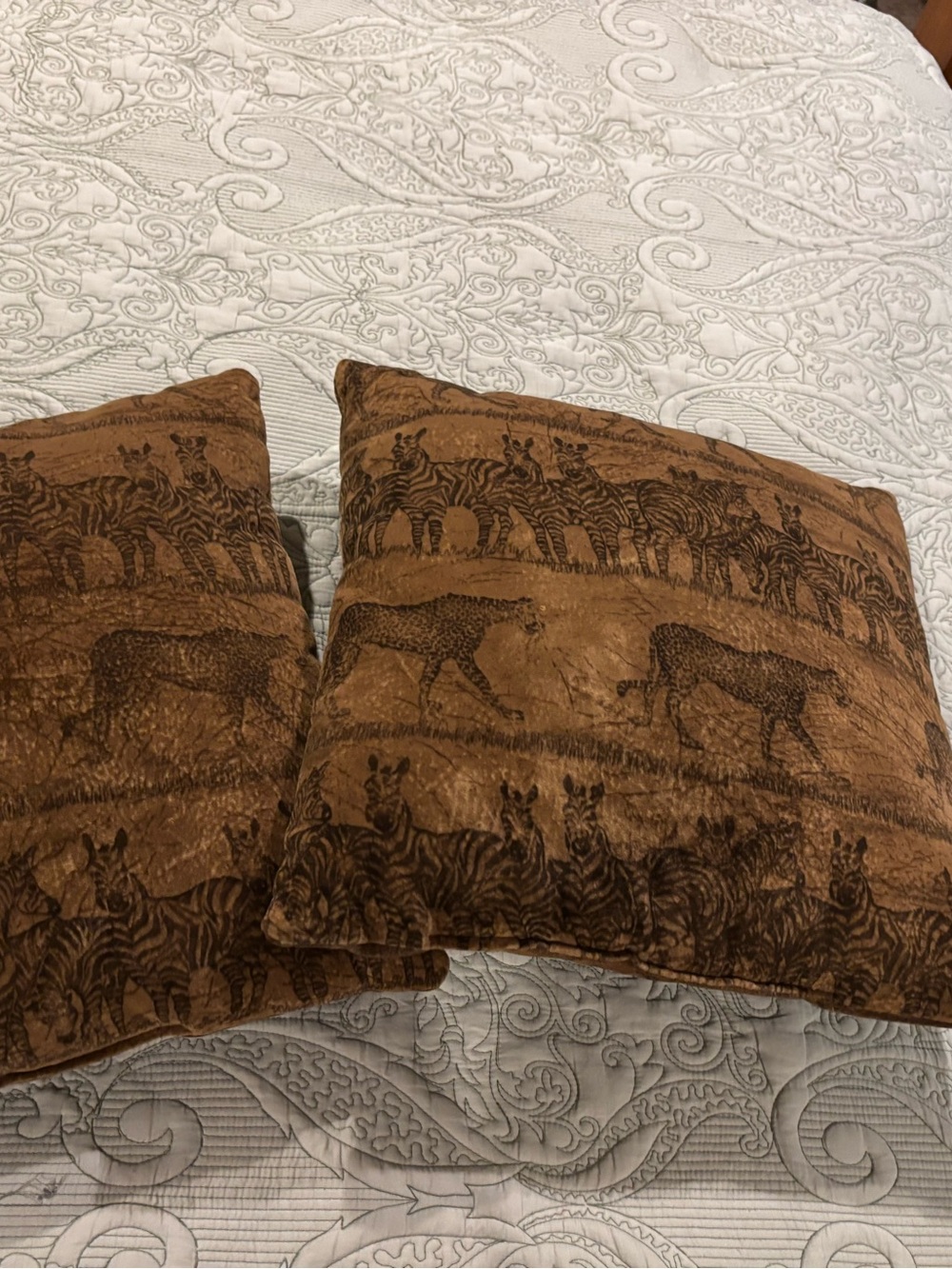 Pair Of Brown Leopard and Zebra -Print Accent Pillow Pair